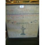 19th Century alphabet and numerical sampler with cross and dated 1864