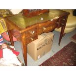 19th Century rosewood floral and line inlaid semi bow fronted writing desk having green leather