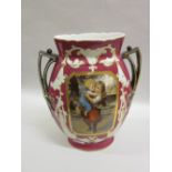 Large Paris porcelain vase decorated with a panel depicting a young girl carrying a small boy on a