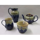 Royal Doulton four piece stoneware teaset with floral relief moulded decoration