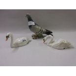 Pair of Beswick figures of swans together with a Beswick figure of a pigeon