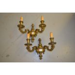 Pair of 20th Century gilt brass two branch wall lights