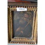 17th / 18th Century oil on copper panel, portrait of a saint holding a staff,