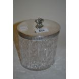 19th Century oval silver plated and cut glass tea caddy / biscuit barrel