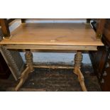 Reproduction Victorian style rectangular polished pine centre table on turned centre column with