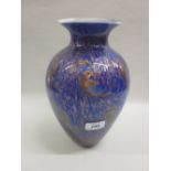 Large Caithness ' Star Dust ' baluster form vase decorated with a gold fleck swirl design on a blue