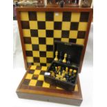 20th Century Staunton pattern boxwood and ebony chess set together with two wooden chess boards