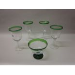 Four Art glass goblets together with a similar pedestal bowl