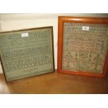 19th Century pictorial and alphabet sampler with verse by Jane Spencer,