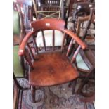 20th Century bow back armchair on turned supports,