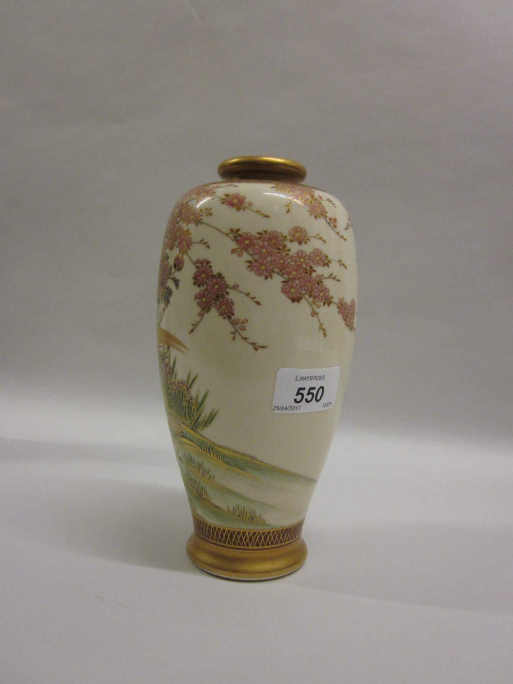 Satsuma pottery vase decorated with exotic bird in landscape