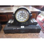 Late 19th Century French black slate and green flecked marble mantel clock,