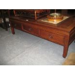 20th Century Chinese hardwood three drawer low coffee table