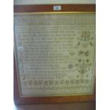 Large 19th Century alphabet sampler with verse,