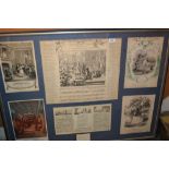 Large framed montage of musical scores and covers together with a quantity of various prints,