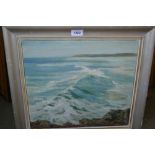 John Wheatley, oil on canvas, seascape with breaking wave,