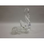 Whitefriars glass figure of a swan together with a small globular glass perfume bottle with stopper