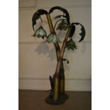 Large unusual metal floor standing lamp in the form of two palm trees with four opaque green glass