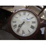 Large 19th Century circular mahogany wall clock, the enamel dial with Roman numerals,