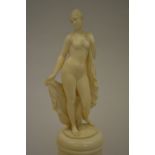 Johann Balthasar Trumpfheller, Art Deco carved ivory figure of a nude, on a circular ivory plinth,