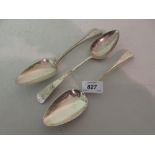 Pair of George III silver serving spoons and another similar