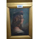 19th Century oil on panel, head and shoulder portrait of a Scots girl, 9ins x 5.