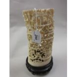 Late 19th or early 20th Century Chinese carved ivory tusk vase with ornate all-over carved and