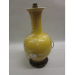 Chinese baluster form porcelain table lamp decorated with cherry blossom on a yellow ground