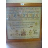 19th Century alphabet and pictorial sampler by Sophie Gardiner,