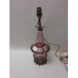 Bohemian red overlay glass decanter adapted for use as a table lamp