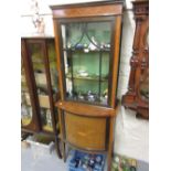 Edwardian mahogany satinwood banded and marquetry inlaid display cabinet with a single astragal