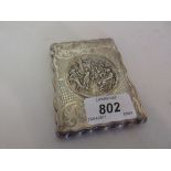 Early 20th Century Birmingham silver visiting card case with a circular inset embossed plaque,