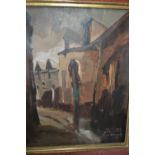 Emile Lammers, signed oil on canvas, continental street scene, together with an oil on canvas,