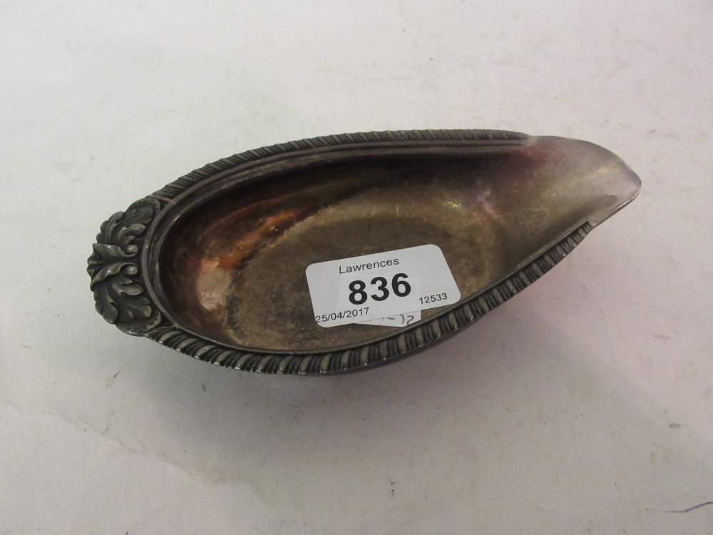 Georgian London silver pap boat with foliate and gadroon rim,