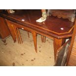 Mahogany and satinwood crossbanded wind-out extending dining table with single extra leaf on square