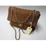 Chanel brown quilted suede handbag with suede and chain strap (a/f,