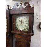 George III oak mahogany banded and line inlaid longcase clock,