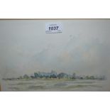 Watercolour, distant view of Windsor Castle, signed Rosanne Young, '83, watercolour,