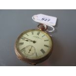 American 10ct gold cased open face pocket watch with crown wind movement by Waltham