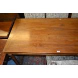 Rectangular mahogany farmhouse style draw-leaf kitchen table raised on turned supports