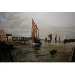 Melanie Cross, oil on canvas, harbour scene, signed and dated '78 together with an oil on canvas,