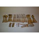 Fifty four piece silver plated unboxed canteen of Queens pattern cutlery including dessert and soup