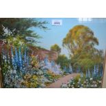 20th Century gouache, ' A Country Garden ', signed with initials M.B.