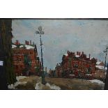 20th Century Russian school, oil on board, street scene in St.