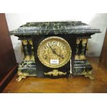 19th Century faux marble mantel clock having circular gilt dial with Arabic numerals and two train