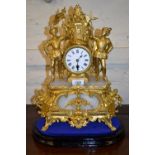 19th Century French spelter and alabaster figural mantel clock with a single train movement