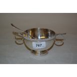 Sheffield silver two handled sugar bowl with matching spoon