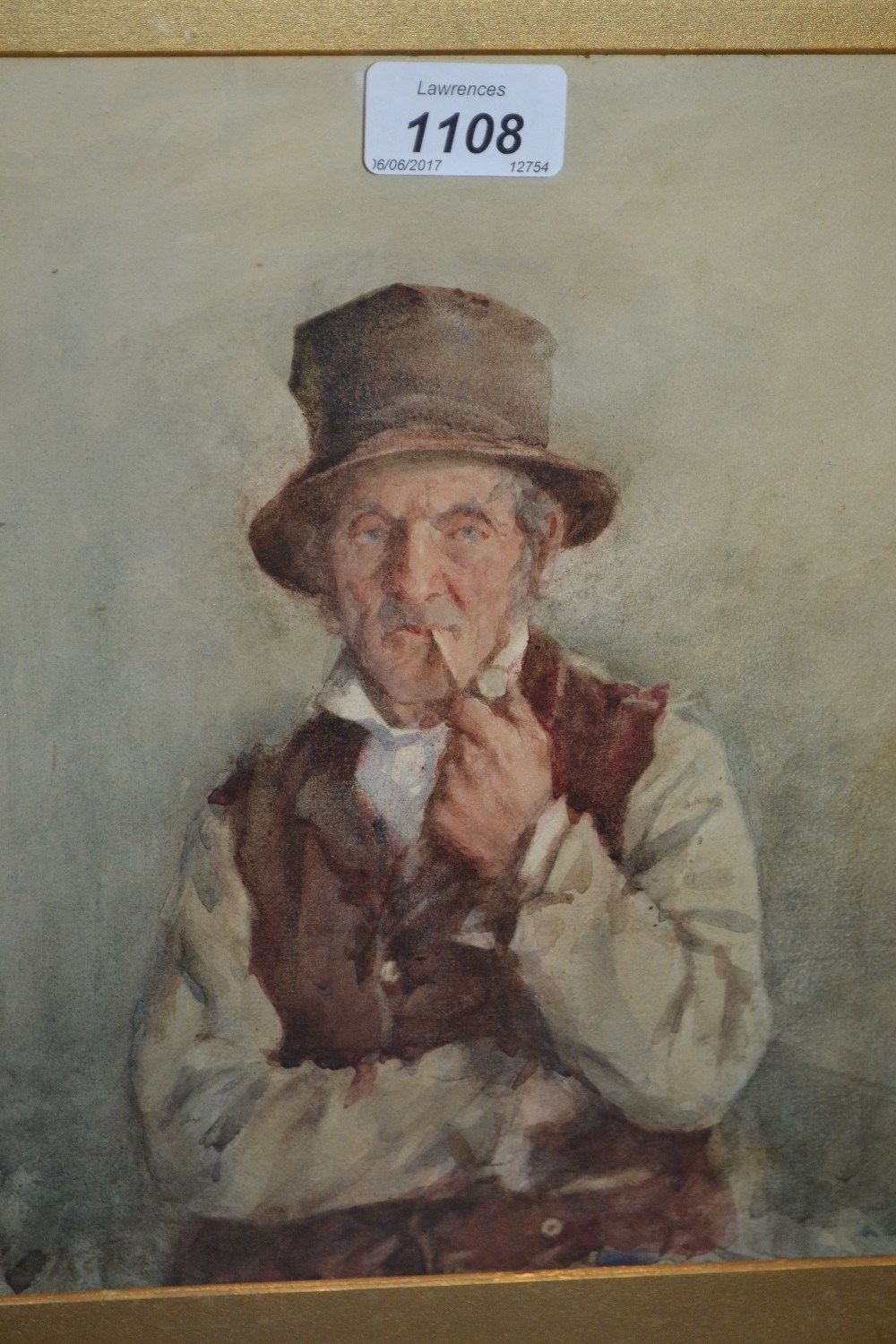 H.W. Kerr, signed watercolour, portrait of a gentleman with a clay pipe, 10.