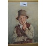 H.W. Kerr, signed watercolour, portrait of a gentleman with a clay pipe, 10.