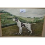 Watercolour of a dog in a landscape entitled ' Champion Waghorn, Sportsman ', unsigned,